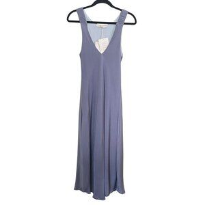 Silk95five Washable Silk V Neck Gray Sleeveless Midi Sheath Dress Small NWT